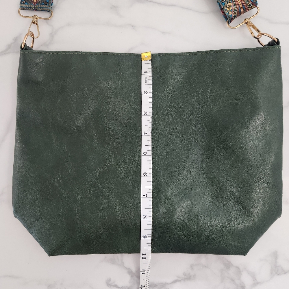 Unisex Army Green Tote Bag with Patterned Boho Strap - Picture 14 of 16